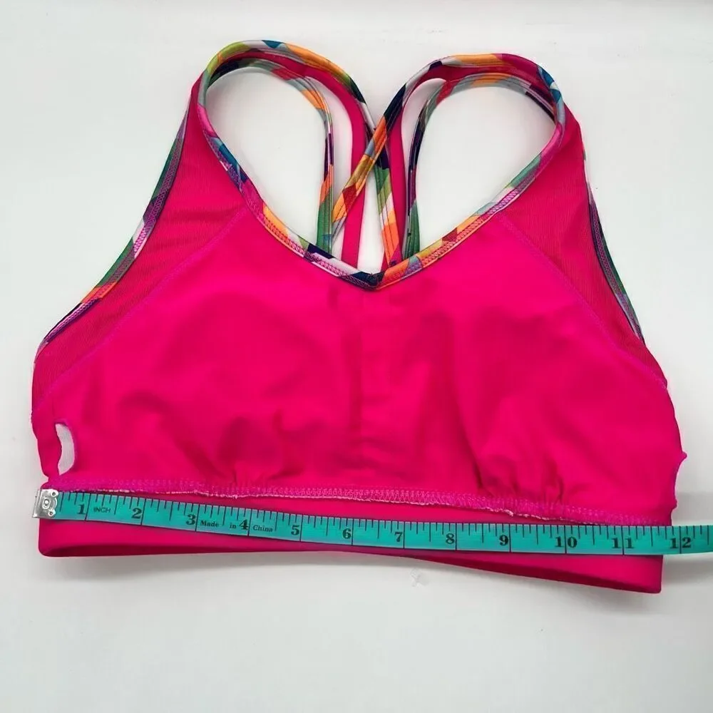 Avia Strappy Sports Bra Pink Multicolored Geometric Print Size Medium